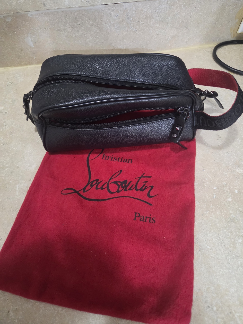Christian Louboutin Black Leather Men's Travel Toiletry Bag - Picture 3 of 7